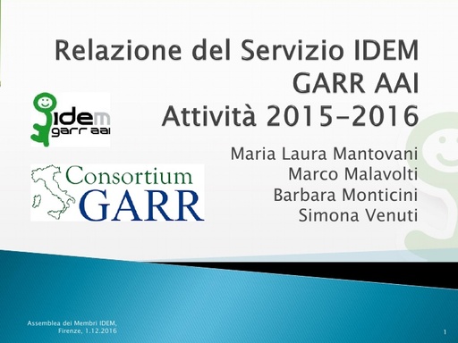 Relazione del Servizio IDEM GARR AAI anno 2015-2016
